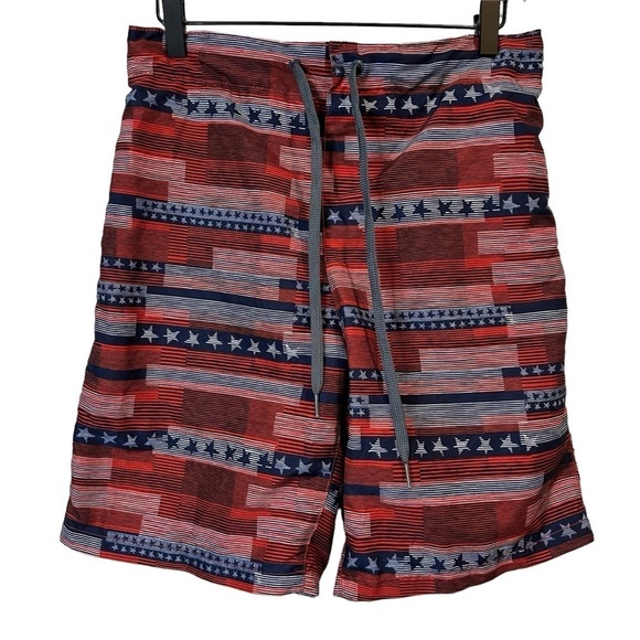 Speedo Mens American Flag Striped E-Board Swim Trunks Red White Blue Size Small - Picture 2 of 7